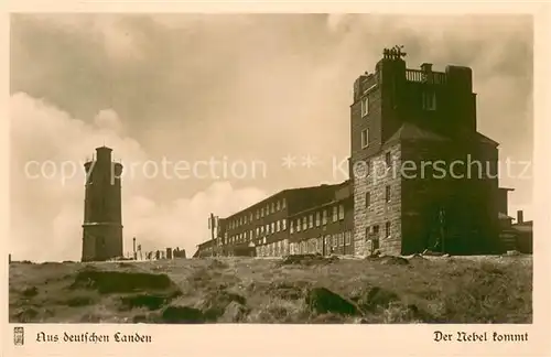 AK / Ansichtskarte Wernigerode_Harz Der Nebel kommt Brockenhotel Aussichtsturm Serie Aus deutschen Landen Offizielle Ansichtskarte Wernigerode Harz