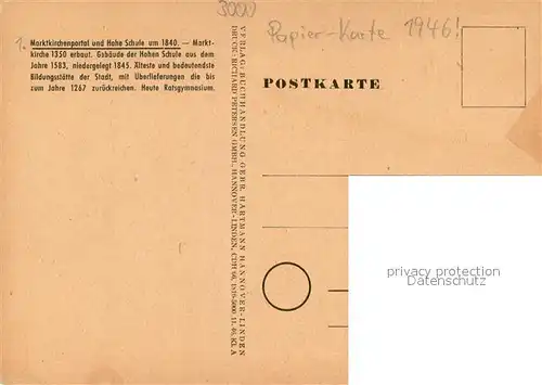 AK / Ansichtskarte Hannover Marktkirchenportal und Hohe Schule um 1840 Hannover