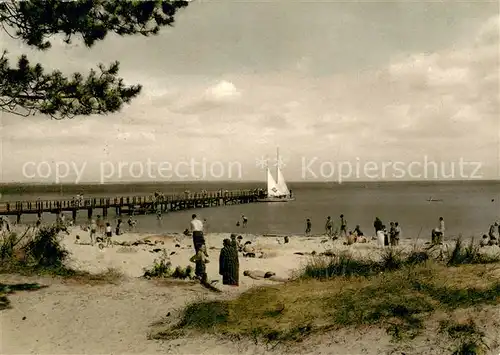 AK / Ansichtskarte Scharbeutz_Ostseebad Strandpartie Bootsanlegestelle Scharbeutz_Ostseebad