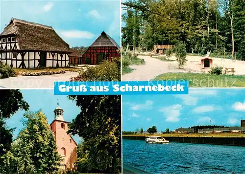 AK / Ansichtskarte Scharnebeck_Lueneburg Fachwerkhaeuser Spielplatz Kirche Panorama Scharnebeck Lueneburg