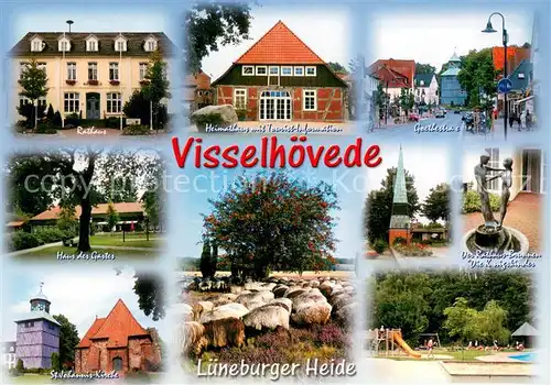 AK / Ansichtskarte Visselhoevede Rathaus Heimathaus Goethestrasse Haus des Gastes St Johannes Kirche Lueneburger Heide Rathaus Brunnen Die Koenigskinder Visselhoevede