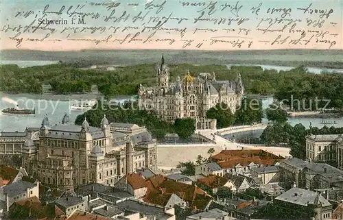 AK / Ansichtskarte Schwerin__Mecklenburg Stadtpanorama mit Schloss 
