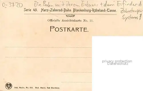 AK / Ansichtskarte Ruebeland_Harz Harzzahnradbahn Portrait Roman Abt Erfinder des Zahnstangensystems Albert Schweitzer Erbauer der Zahnradbahn Offizielle Ansichtskarte No. 11 Serie 49 Ruebeland_Harz