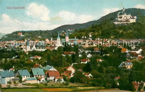 AK / Ansichtskarte Wernigerode_Harz Stadtpanorama mit Blick zum Schloss Wernigerode Harz