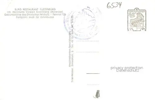 AK / Ansichtskarte Stromberg_Hunsrueck Burg Restaurant Fustenburg Burgruine Stromberg Hunsrueck