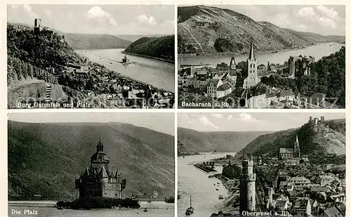 AK / Ansichtskarte Bacharach_Rhein Stadtpanorama Kirche Wernerkapelle Burg Gutenfels und Pfalz Burg Pfalzgrafenstein Oberwesel Bacharach Rhein