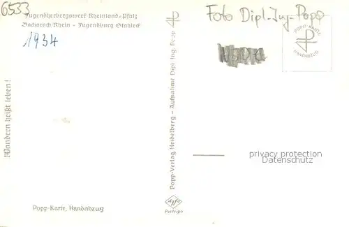 AK / Ansichtskarte Bacharach_Rhein Jugendburg Stahleck Popp Karte Handabzug Bacharach Rhein