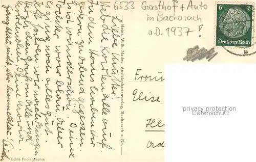 AK / Ansichtskarte Bacharach_Rhein Gasthof Altes Haus Historisches Gebaeude Fachwerkhaus Automobil Bacharach Rhein