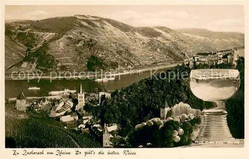 AK / Ansichtskarte Bacharach_Rhein Panorama Weinort Weinglas Weintrauben Bacharach Rhein