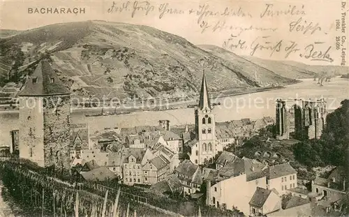 AK / Ansichtskarte Bacharach_Rhein Stadtbild mit Kirche und Wernerkapelle Bacharach Rhein