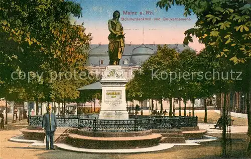 AK / Ansichtskarte Mainz_Rhein Schillerdenkmal und Gouvernement Mainz Rhein
