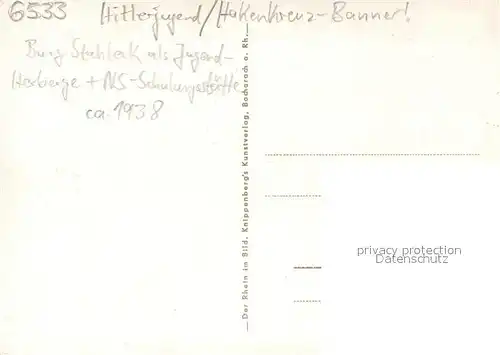 AK / Ansichtskarte Bacharach_Rhein Jugendburg Stahleck Hitlerjugend Hakenkreuzbanner Bacharach Rhein