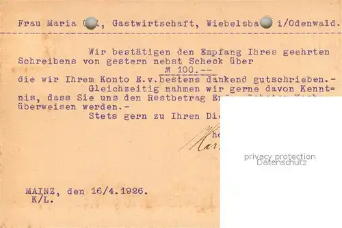 AK / Ansichtskarte Mainz_Rhein Weingut Hartmann und Kuhn Korrespondenz Mainz Rhein