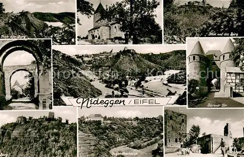 AK / Ansichtskarte Nideggen_Eifel Blick zur Burg Kirche Nixtor Blick vom Zerkall Duerener Tor Jugendherberge Burgtor Nideggen Eifel