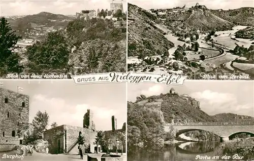 AK / Ansichtskarte Nideggen_Eifel Panorama Blick vom Zerkall Burghof Partie an der Rur Bruecke Nideggen Eifel