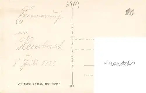 AK / Ansichtskarte Urfttalsperre Sperrmauer Stausee Urfttalsperre