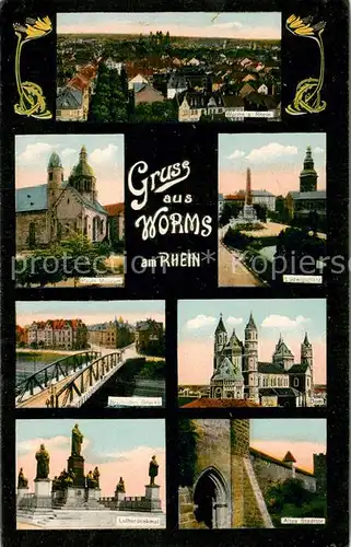 AK / Ansichtskarte Worms_Rhein Stadtblick Pauls Museum Brunhilden Bruecke Lutherdenkmal Altes Stadttor Dom Ludwigsplatz Worms Rhein