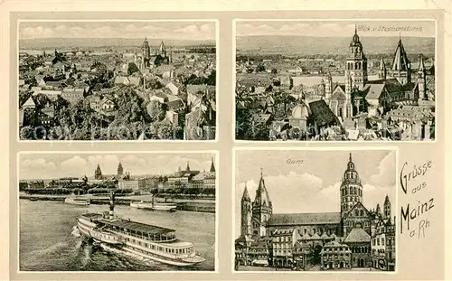 AK / Ansichtskarte Mainz_Rhein Panorama Stephansturm Ausflugsdampfer Dom Mainz Rhein
