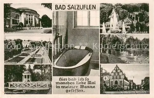 AK / Ansichtskarte Bad_Salzuflen Kurhaus Leopoldbad Sanatorium Leopoldsprudel Hauptallee Schwanenteich Altdt Rathaus Bad_Salzuflen