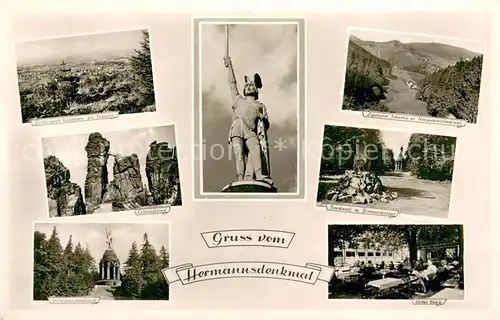 AK / Ansichtskarte Hiddesen Panorama Externsteine Hermannsdenkmal Lippische Schweiz Denkmal mit Bismarckstein Hotel Merk Hiddesen