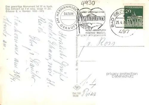 AK / Ansichtskarte Detmold Hermannsdenkmal mit Bandelhuette Detmold