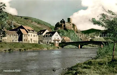 AK / Ansichtskarte Heimbach_Eifel Uferpartie an der Rur Bruecke Ruine Burg Hengebach Heimbach Eifel