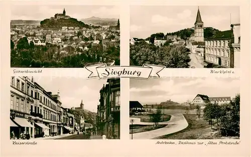 AK / Ansichtskarte Siegburg Stadtpanorama mit Abtei Michaelsberg Marktplatz Kaiserstrasse Autobahn Rasthaus Siegburg