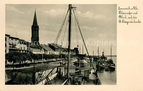 AK / Ansichtskarte Emmerich_Rhein Rheinufer mit Blick auf die St. Aldegundiskirche Fischkutter Emmerich Rhein