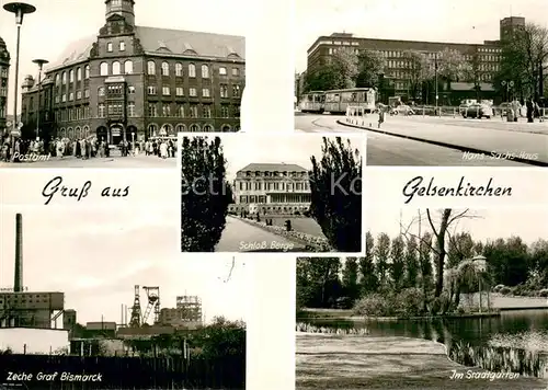 AK / Ansichtskarte Gelsenkirchen Postamt Schloss Berge Hans Sachs Haus Zeche Graf Bismarck Stadtgarten Gelsenkirchen