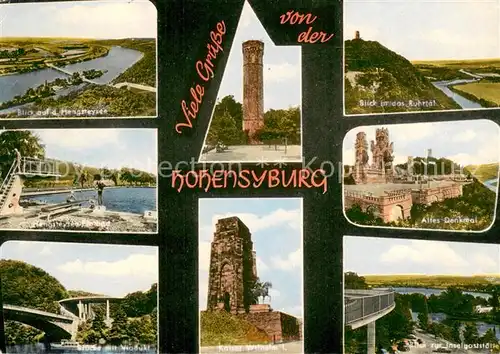 AK / Ansichtskarte Hohensyburg_Dortmund Hengsteysee Freibad Bruecke mit Viadukt Ruhrtalblick Altes Denkmal Inselgaststaette 