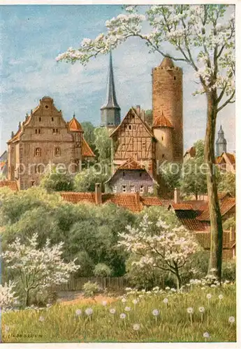 AK / Ansichtskarte Schlitz Teilansicht mit Burg Kuenstlerkarte Schlitz