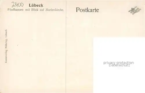 AK / Ansichtskarte Luebeck Fuenfhausen mit Marienkirche Kuenstlerkarte Luebeck