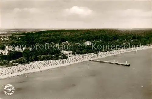 AK / Ansichtskarte Timmendorfer_Strand Fliegeraufnahme Strand Seebruecke Timmendorfer_Strand