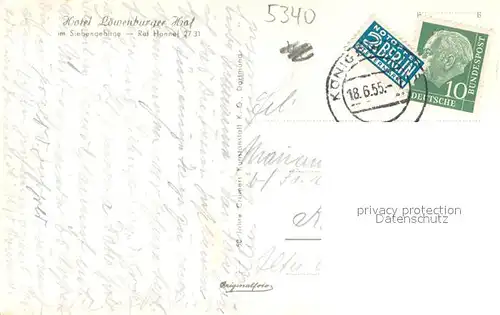 AK / Ansichtskarte Honnef_Bad Hotel Loewenburger Hof Fliegeraufnahme Siebengebirge Honnef_Bad