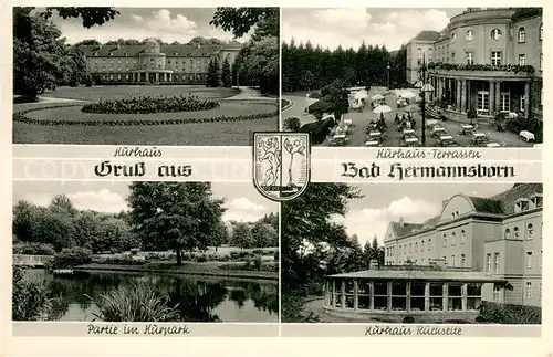 AK / Ansichtskarte Bad_Hermannsborn Kurhaus Kurhaus Terrassen Partie im Kurpark Kurhaus Rueckseite Bad_Hermannsborn