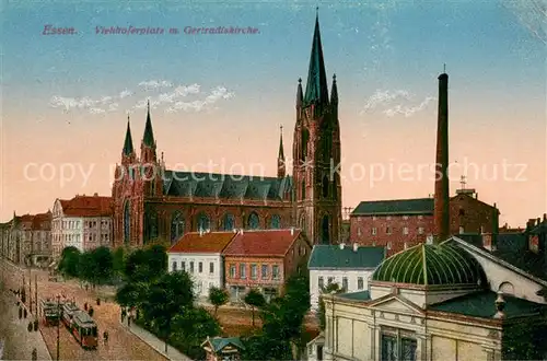 AK / Ansichtskarte Essen_Ruhr Viehhoferplatz mit Gertrudiskirche Strassenbahn Essen_Ruhr