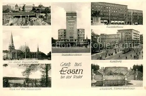 AK / Ansichtskarte Essen_Ruhr Freiheit Muensterkirche Baldeneysee Deutschlandhaus Baedekerhaus Lichtburg Grugapark Essen_Ruhr
