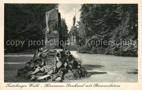 AK / Ansichtskarte Detmold Hermannsdenkmal mit Bismarckstein Teutoburger Wald Detmold