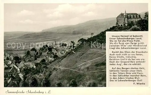 AK / Ansichtskarte Schwalenberg Panorama mit Blick zur Burg Gedicht F. Wienke Schwalenberg