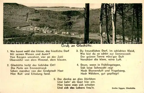 AK / Ansichtskarte Glashuette_Schieder Panorama Luftkurort Gedicht Emilie Sigges Glashuette_Schieder