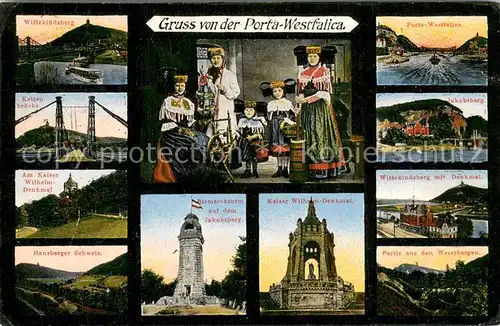 AK / Ansichtskarte Porta_Westfalica Bismarckturm Kaiser Wilhelm Denkmal Kettenbruecke Wittekindsberg Jakobsberg Weserberge Porta_Westfalica