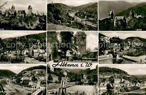 AK / Ansichtskarte Altena_Lenne Burg Teilansicht Burghof mit Buehne Panorama Lennetal Freibad Stadtkrankenhaus Altena_Lenne