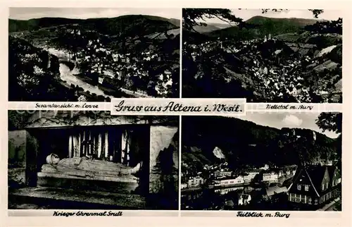 AK / Ansichtskarte Altena_Lenne Panorama Nettetal mit Burg Krieger Ehrenmal Gruft Teilansicht Altena_Lenne