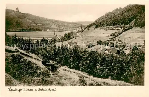 AK / Ansichtskarte Porta_Westfalica Landschaftspanorama Hausberger Schweiz und Portadenkmal Kaiser Wilhelm Denkmal Porta_Westfalica