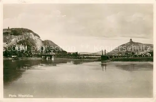 AK / Ansichtskarte Porta_Westfalica Schifffahrt auf der Weser Weserbruecke Bismarckturm Kaiser Wilhelm Denkmal Porta_Westfalica