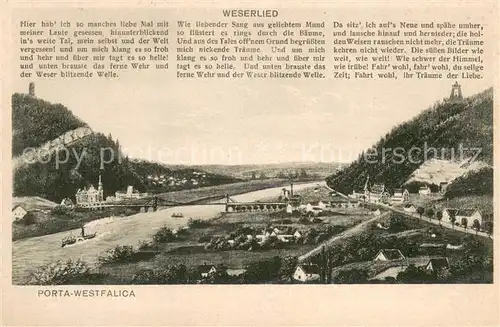 AK / Ansichtskarte Porta_Westfalica Panorama Blick ueber die Weser Bismarckturm Kaiser Wilhelm Denkmal Weserlied Porta_Westfalica