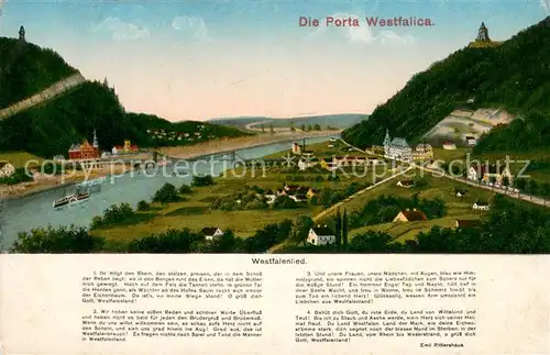 AK / Ansichtskarte Porta_Westfalica Panorama Blick ueber die Weser Bismarckturm Kaiser Wilhelm Denkmal Westfalenlied Porta_Westfalica