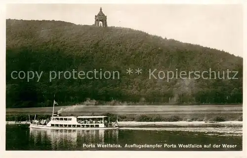 AK / Ansichtskarte Porta_Westfalica Ausflugsdampfer Porta Westfalica auf der Weser Kaiser Wilhelm Denkmal Porta_Westfalica