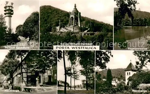 AK / Ansichtskarte Porta_Westfalica Fernseh Sendeturm Kaiser Wilhelm Denkmal Vogelparadies an der Weser Hausberge Waldpartie Porta_Westfalica