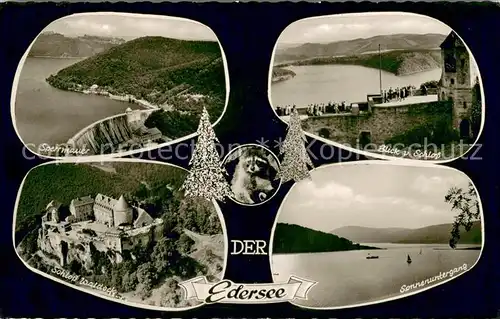 AK / Ansichtskarte Edersee Sperrmauer Blick vom Schloss Waldeck Sonnenuntergang Edersee